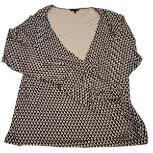 Universal Standard Black and White Jersey Knit Surplice Blouse US Size 2XL 30-32